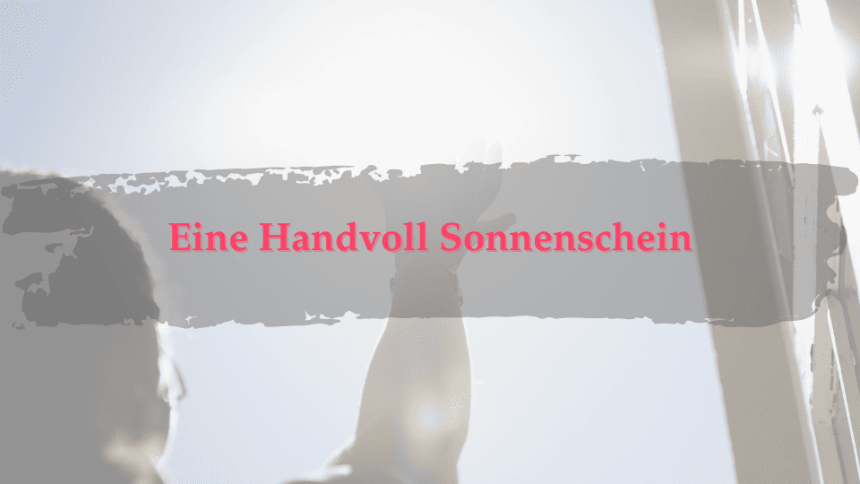 Buch über Sternenkinder, Titelbild mit warmem Sonnenlicht und dem Schriftzug Eine Handvoll Sonnenschein