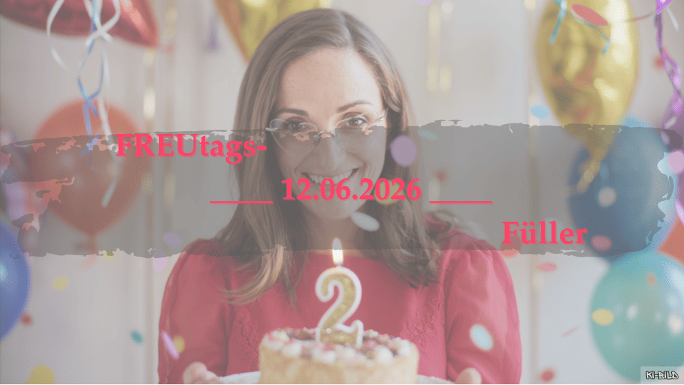 Eine Frau mit Herzbrille, die einen Kuchen mit einer Kernzenzwei hält