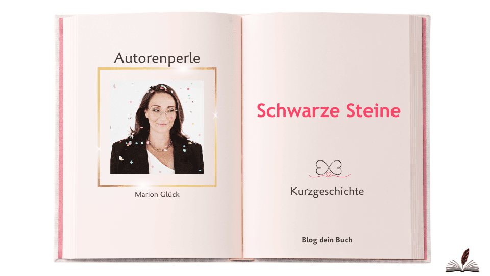 Die Autorin und der Titel der Geschichte Doppelseite eines aufgeschlagenen Buches