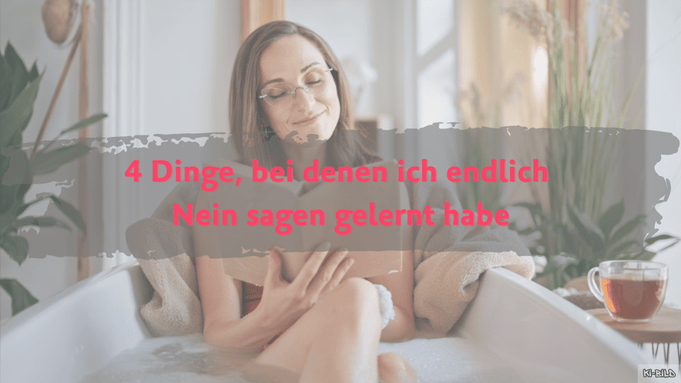 „Frau mit Brille entspannt lesend in der Badewanne, Symbolbild fürs Nein sagen lernen